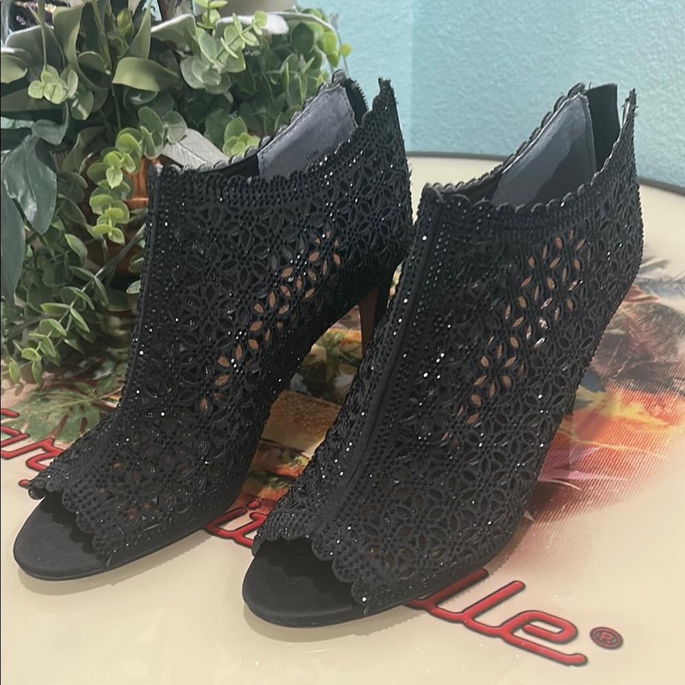 J.Renee Black Heeled Booties with Elegant Cutouts